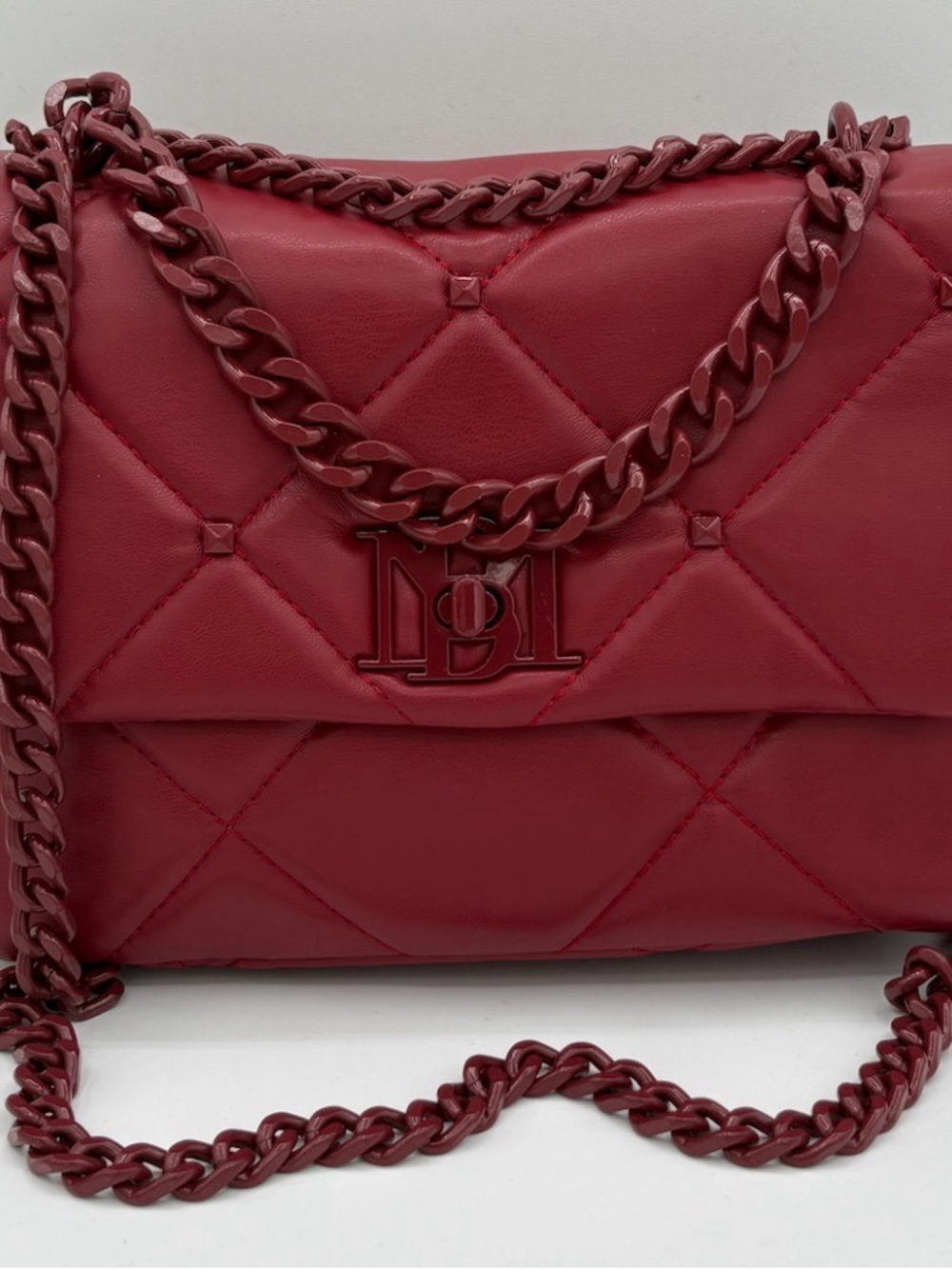 Badgley Mischka Quilted Red Chain-Handle Crossbody